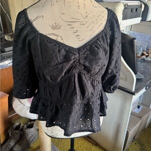 A New Day Black Smocked Peplum Blouse